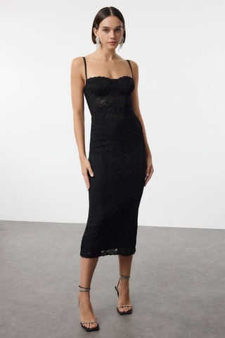 Vestido midi regular - Preto