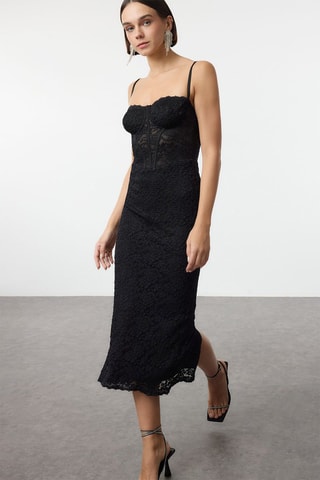 Vestido midi regular - Preto