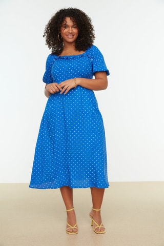 Vestido midi Turquesa e branco