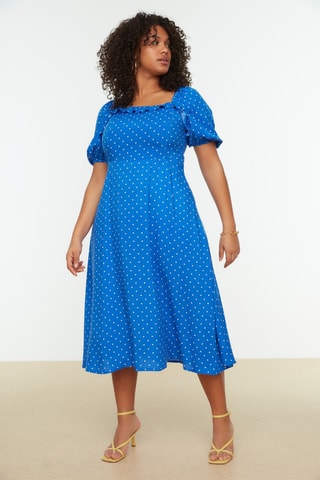 Vestido midi Turquesa e branco