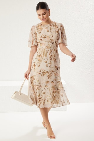 Vestido midi - Caqui e bege