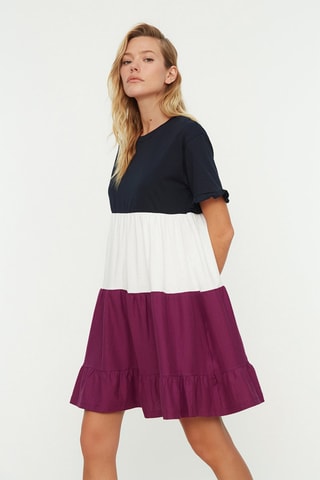Vestido com folhos - Azul-marinho e violeta
