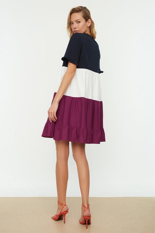 Vestido com folhos - Azul-marinho e violeta