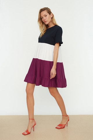 Vestido com folhos - Azul-marinho e violeta