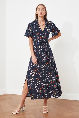 Vestido-camisa regular - Azul-marinho