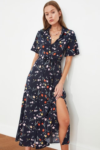 Vestido-camisa regular - Azul-marinho