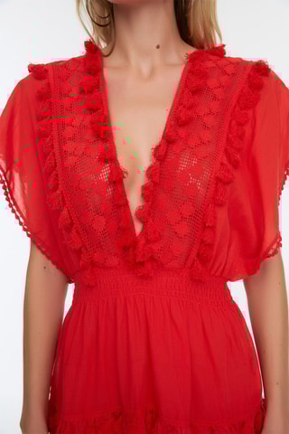 Vestido com folhos Vermelho