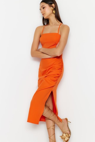 Vestido drapeado Laranja