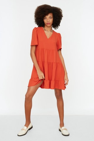 Vestido com folhos Terracota