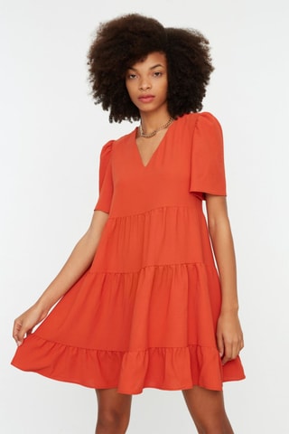 Vestido com folhos Terracota