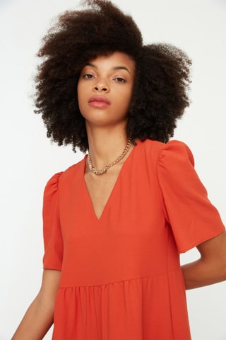 Vestido com folhos Terracota