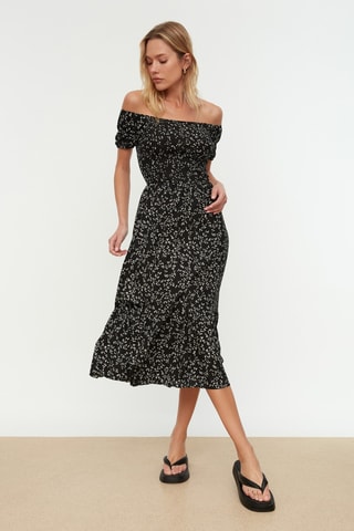 Vestido midi Preto e branco