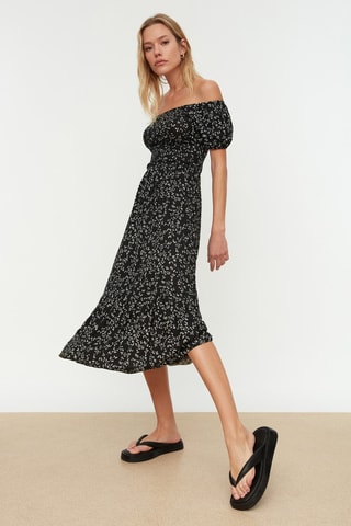 Vestido midi Preto e branco