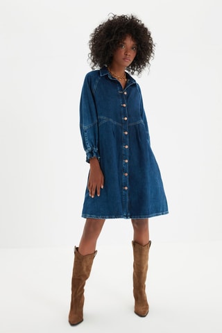 Vestido-camisa de ganga Azul-escuro
