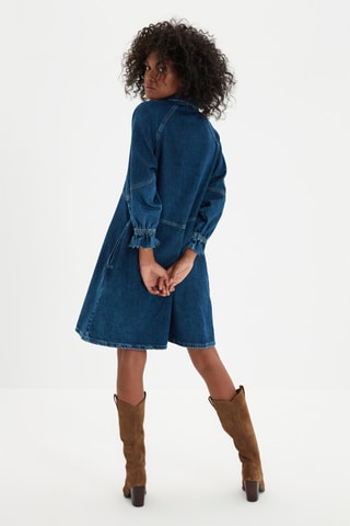Vestido-camisa de ganga Azul-escuro