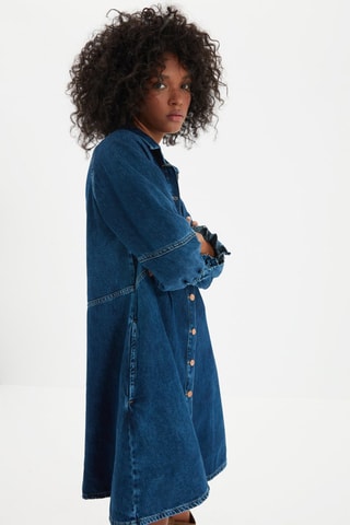Vestido-camisa de ganga Azul-escuro