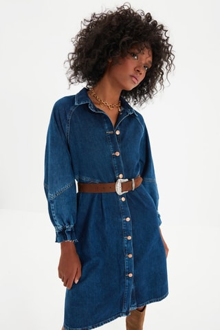 Vestido-camisa de ganga Azul-escuro