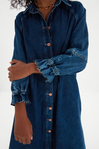 Vestido-camisa de ganga Azul-escuro