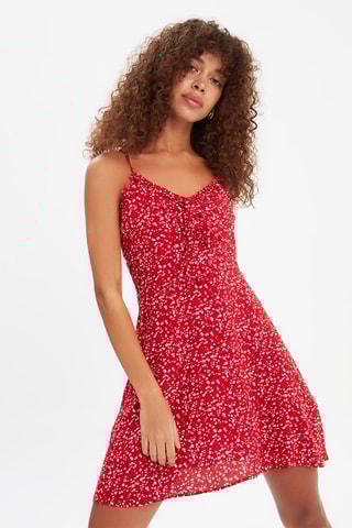 Vestido trapézio Vermelho e branco