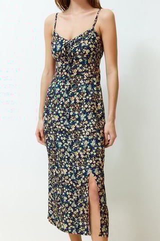 Vestido direito - Preto e azul-cobalto