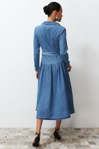 Vestido midi de ganga - Azul-claro