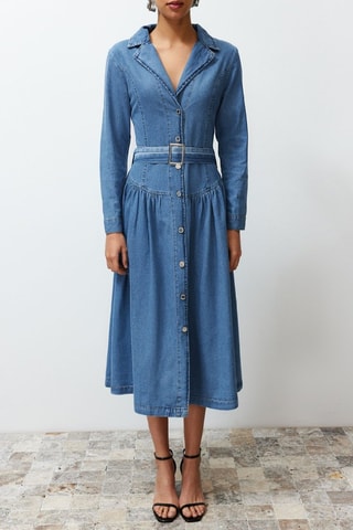 Vestido midi de ganga - Azul-claro