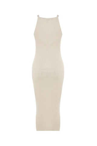 Vestido justo e casaco de malha Cru
