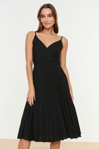 Vestido com folhos Preto