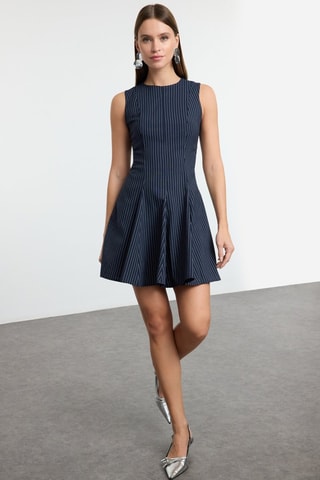 Vestido estilo patinadora - Azul-marinho e branco