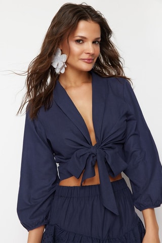 Camisa atada de praia - Azul-marinho