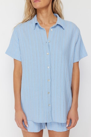 Camisa e calções de cintura subida - Azul-celeste