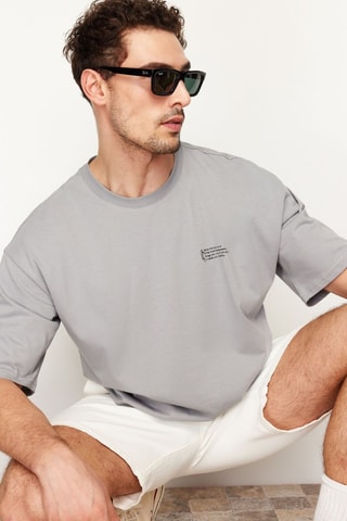T-shirt oversize - Cinzento-claro