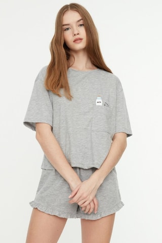 T-shirt e calções - Cinzento-claro mesclado