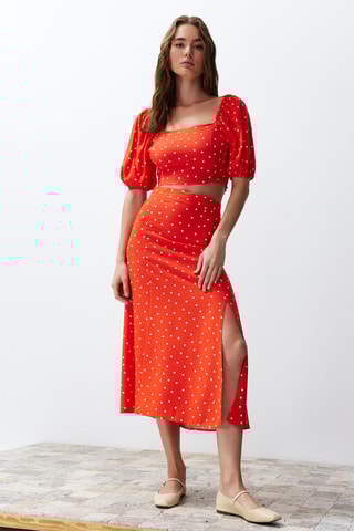 Top e saia midi - Vermelho