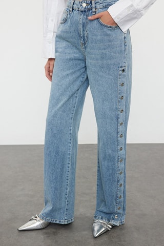 Calças de ganga wide legs - Azul e branco