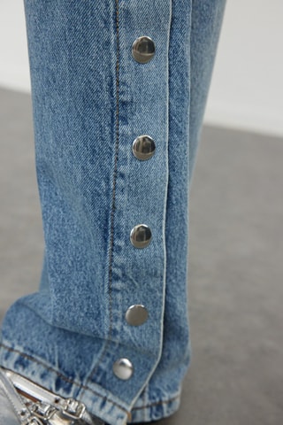 Calças de ganga wide legs - Azul e branco