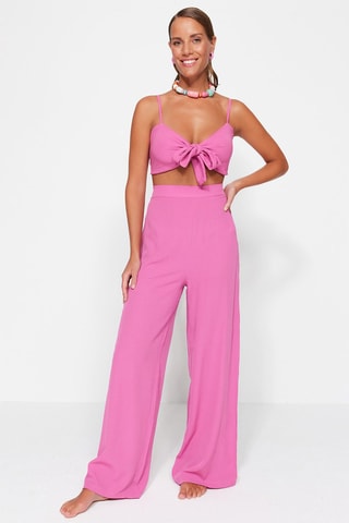 Crop top e calças wide legs de cintura subida - Rosa