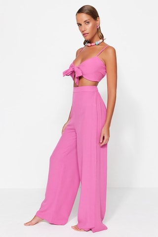Crop top e calças wide legs de cintura subida - Rosa