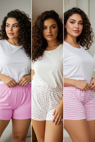 3 calções de pijama - Rosa e branco