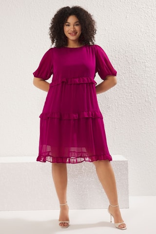 Vestido com folhos - Ameixa