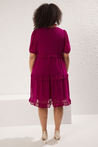Vestido com folhos - Ameixa