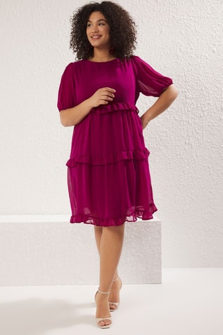 Vestido com folhos - Ameixa