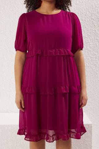 Vestido com folhos - Ameixa