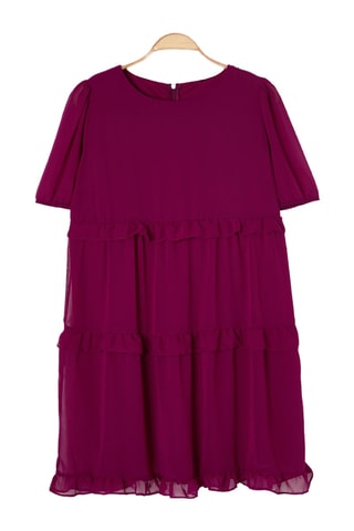 Vestido com folhos - Ameixa