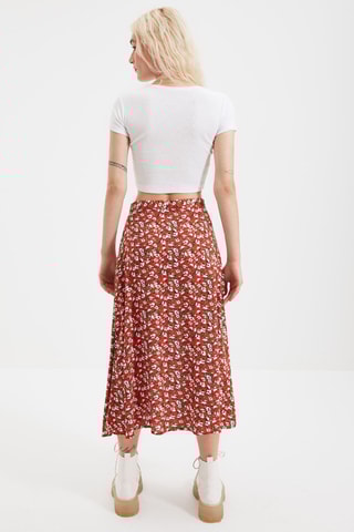 Saia midi de cintura alta - Vermelho-tijolo