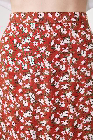 Saia midi de cintura alta - Vermelho-tijolo