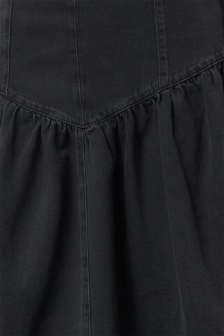 Saia midi de cintura alta em ganga - Preto