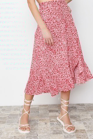 Saia midi de cintura alta - Vermelho
