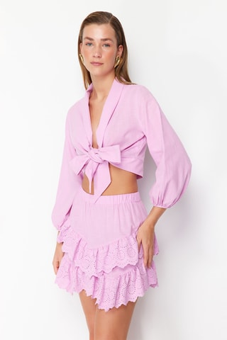Saia com folhos de cintura alta - Rosa