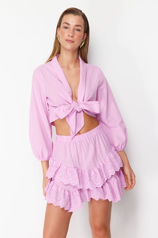 Saia com folhos de cintura alta - Rosa